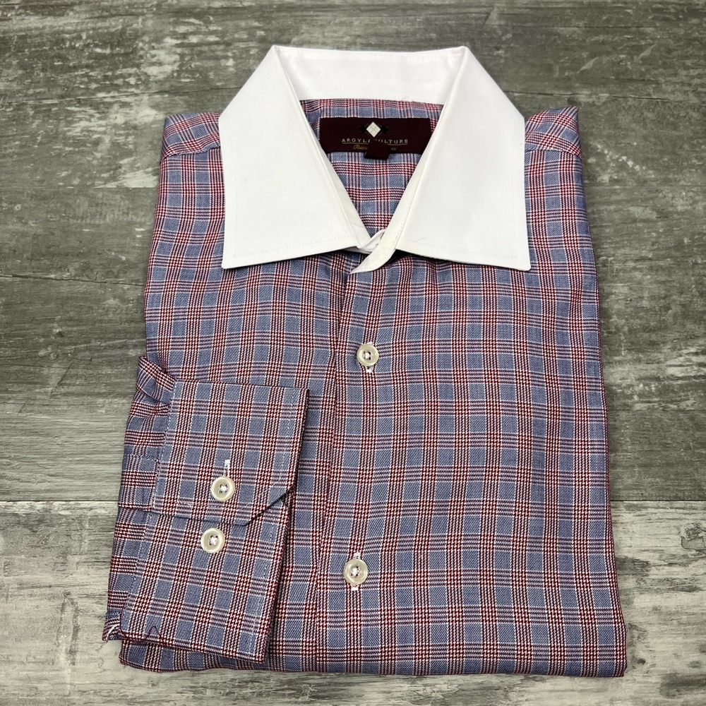 Russell Simmons Blue & Red Plaid White Collar Dress Shirt 16.5-35